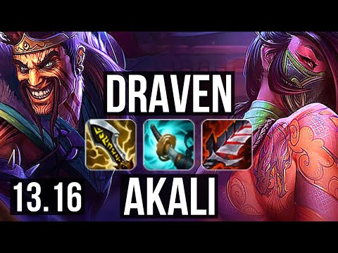 DRAVEN vs AKALI (TOP) | 5.2M mastery, 11 solo kills, Quadra, 500+ games, Godlike | KR Master | 13.16