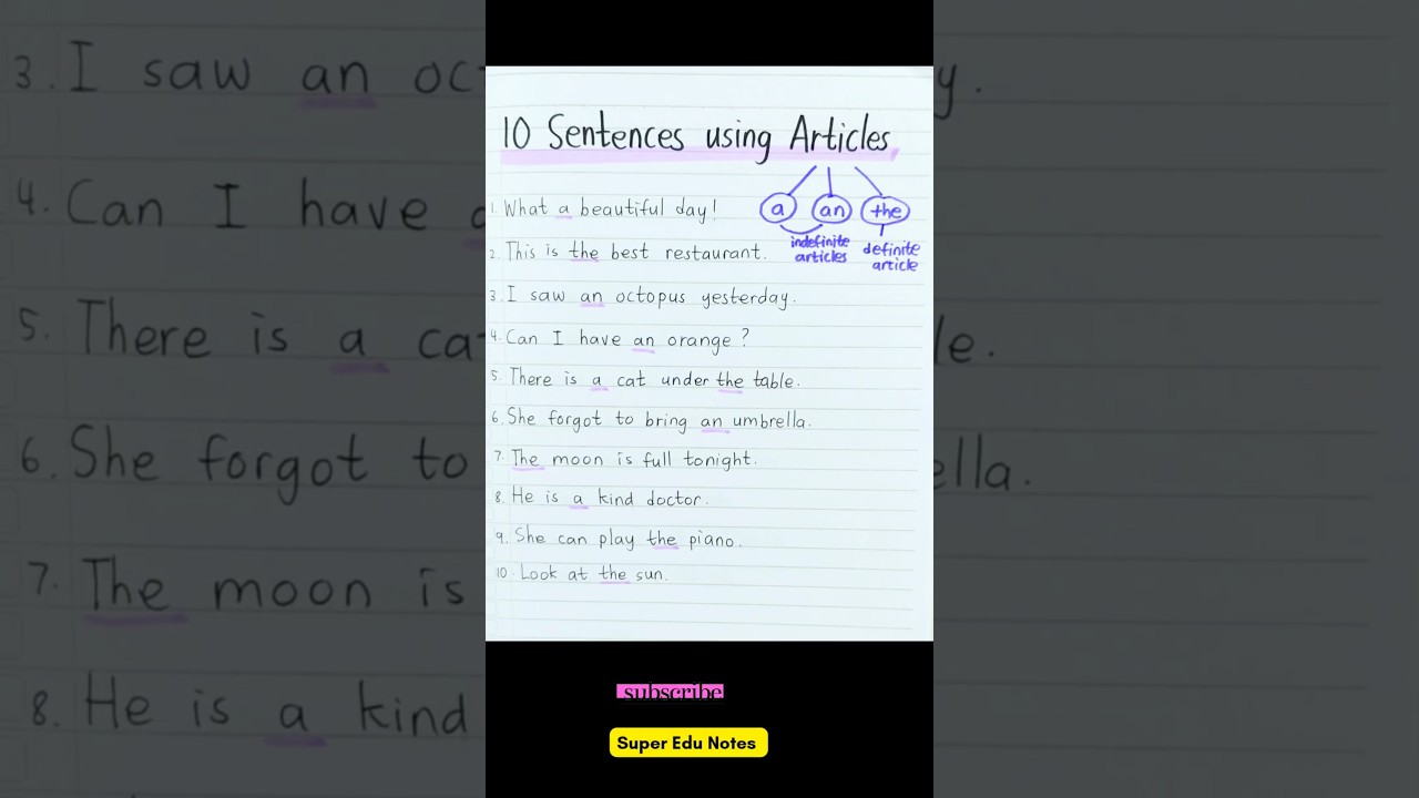 10 Sentences using Articles ✅💯