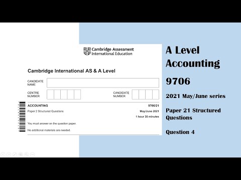 A Level Accounting May June 2021 Paper 21 9706/21 Question 4