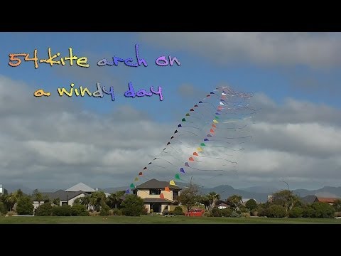 Fifty-four-kite arch on a windy day