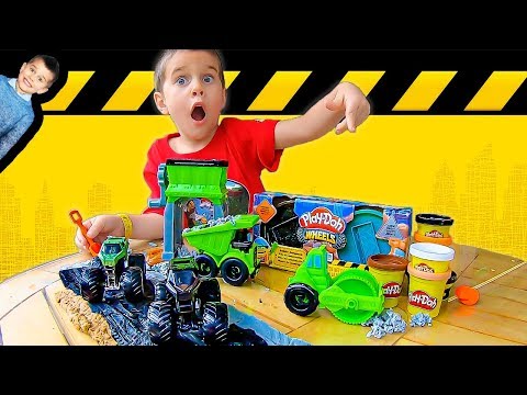 Play-Doh Construction Trucks Build Road for Monster Jam Toy Monster Trucks