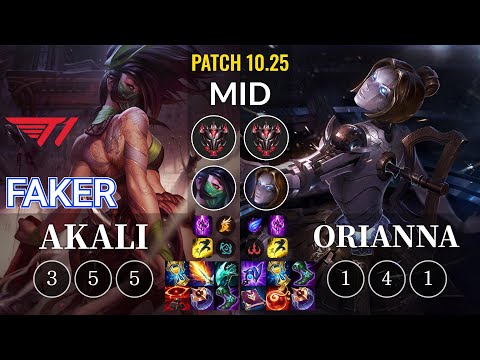 T1 Faker Akali vs Orianna Mid - KR Patch 10.25