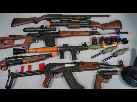 Wood Style Toy Guns - AK47 Airsoft - SVD Sniper Rifle -Nerf Gun Granade launcher- Toy Gun Collection