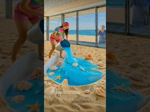 THIS FLOOR IS JUST CRAZY😱 Crescent Pool Epoxy Beach FloorInfinity