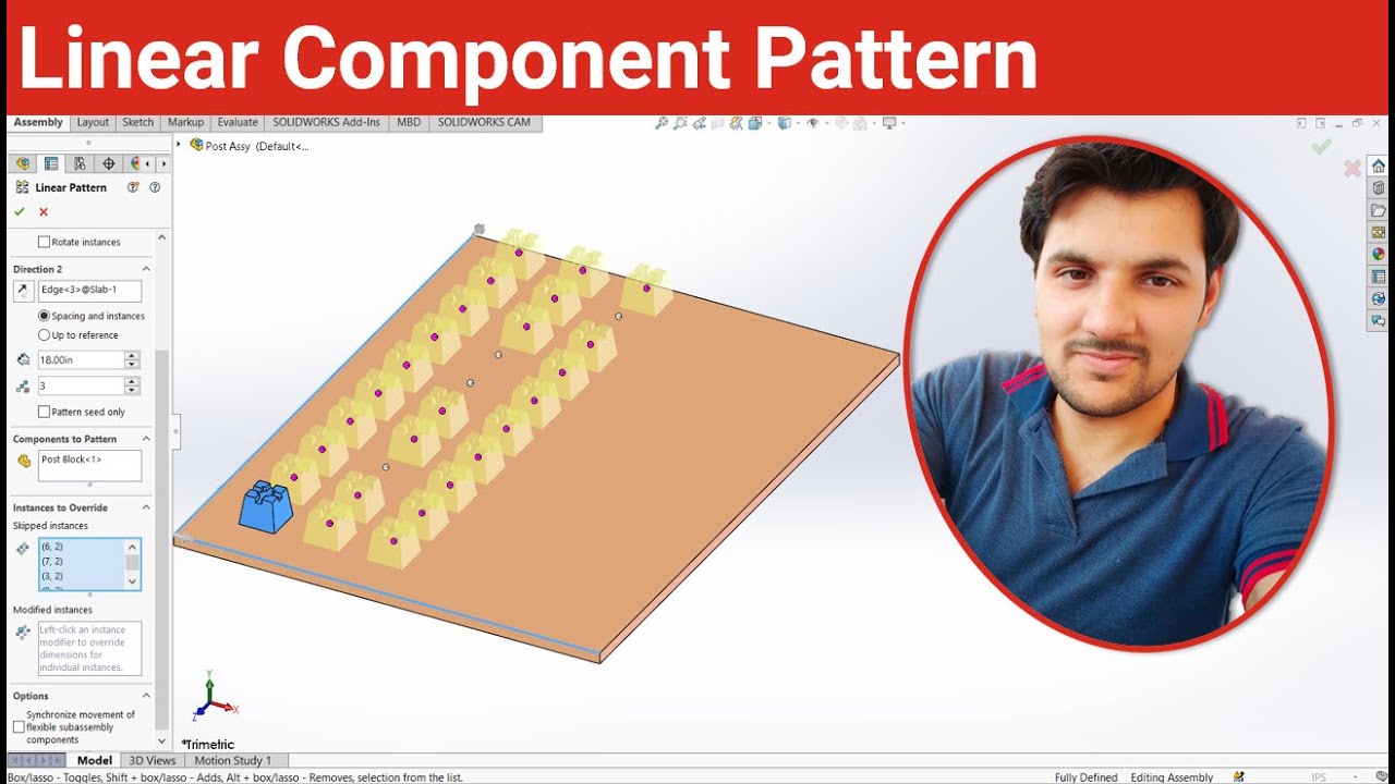 Linear Component Pattern Assembly | Component Patterns | SW Assembly Modeling | Tutorial 86