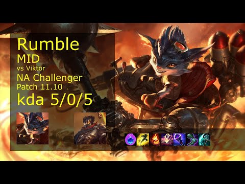 Rumble Mid vs Viktor - NA Challenger 5/0/5 Patch 11.10 Gameplay