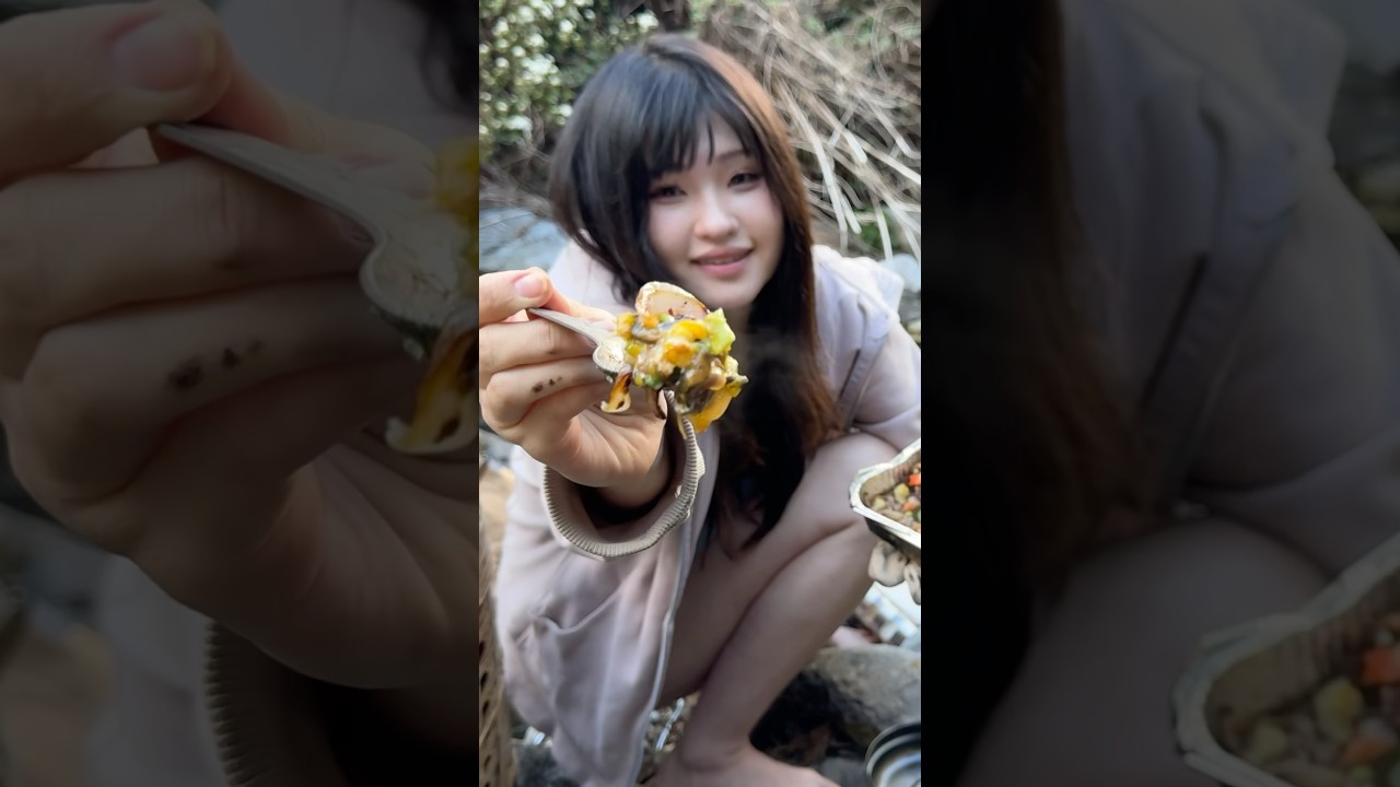 Outdoor-Kochen | Köstliche Pilz-Ei-Schmor-Rindersehne | 4K Fluss-Natur ASMR Video