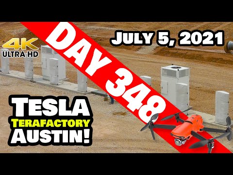 Tesla Gigafactory Austin 4K  Day 348 - 7/5/21 - Tesla Texas - SUPERCHARGERS INSTALLED AT GIGA TEXAS!