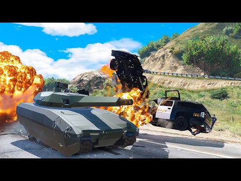 GTA 5 MODIFIED KHANJALI TANK HIGH SPEED CRASHES - SUPER CINEMATIC PICTURE WITH SLOW MO ep.52