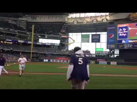 DJ Wilson first pitch at Milwaukee Brewers