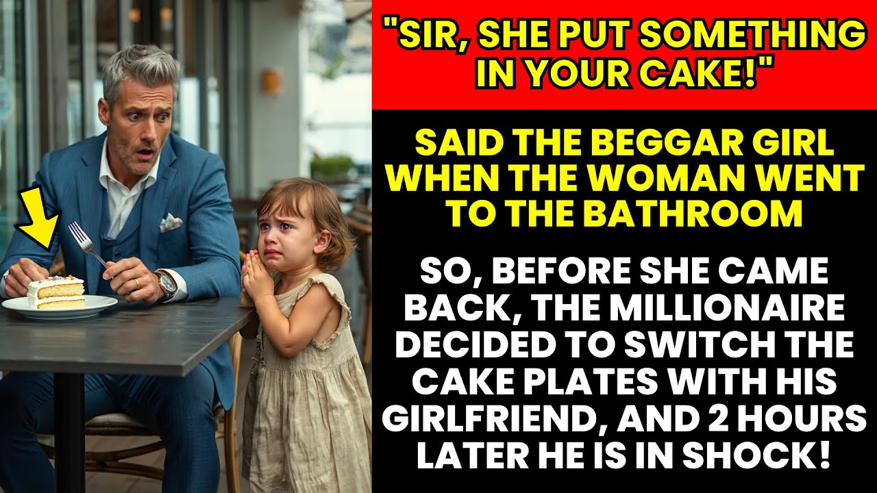 "SIR, SHE PUT SOMETHING IN YOUR CAKE!" SAID THE LITTLE BEGGAR GIRL TO THE MILLIONAIRE