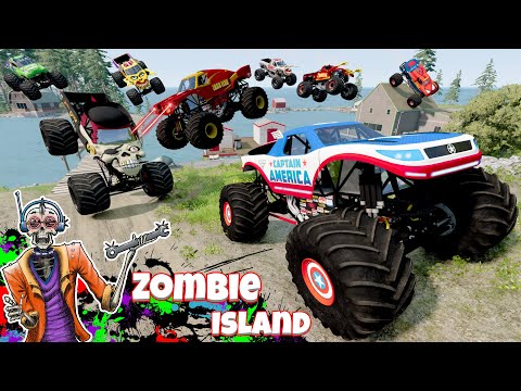 Monster Jam INSANE Marvel Monster Trucks Zombie Island | BeamNG Drive - Grave Digger