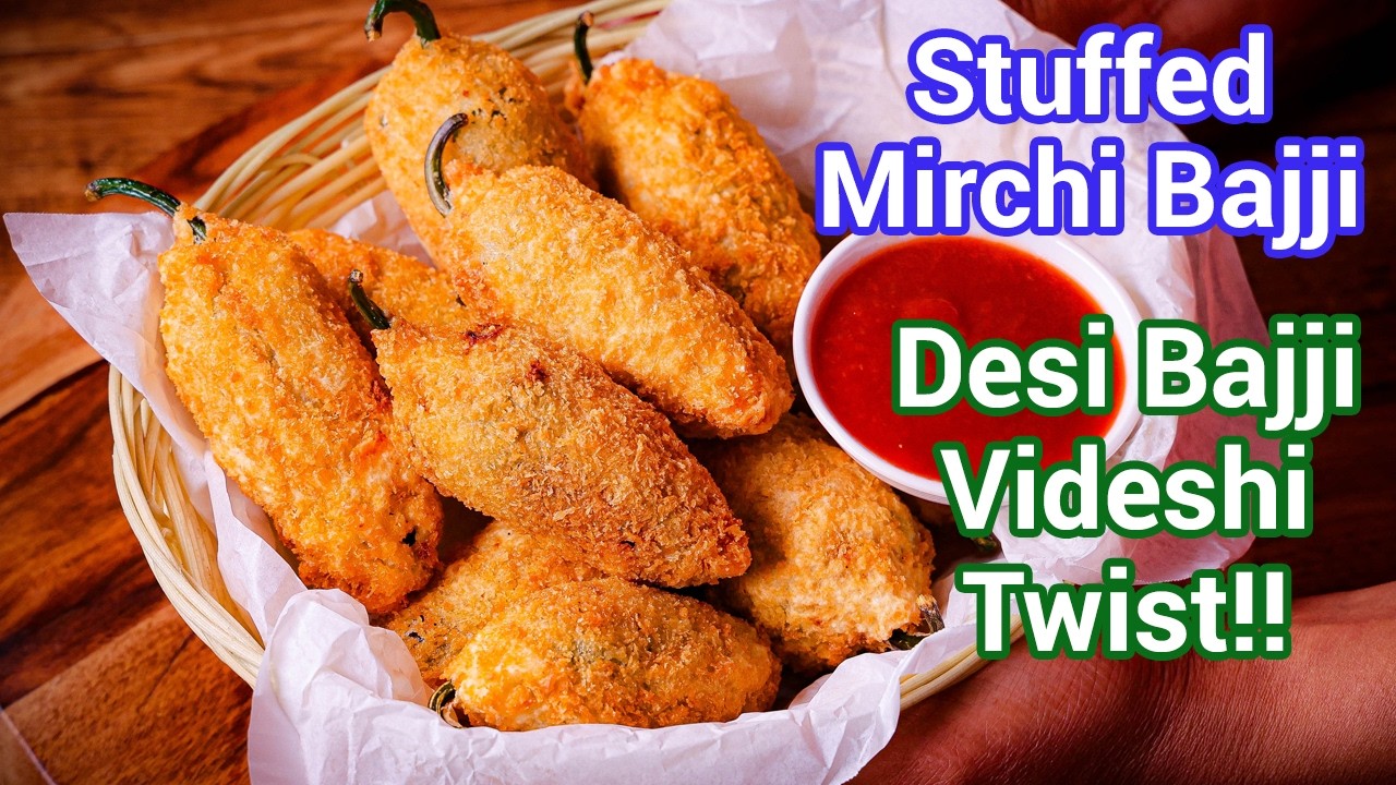 Desi Bajji Meets Videshi Twist - Stuffed Mirchi Bajji Without Besan | Stuffed Chilli Snack Recipe