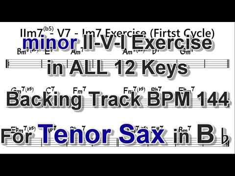 minor ii-V-I Exercise in ALL 12 keys - Backing Track for Tenor Sax, BPM 144