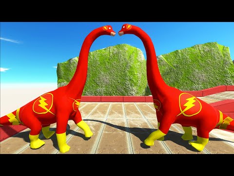 FLASH BRACHIOSAURUS vs FLASH BRACHIOSAURUS DEATH FALL STAIRS - Animal Revolt Battle Simulator