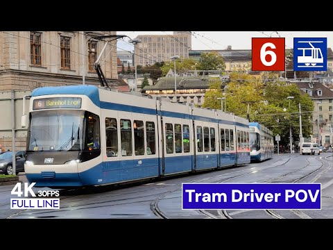🇨🇭 Cab Ride Zurich Tram Line 6 Driver's View | Zoo - Bahnhof Enge | Full Line | Zurich Cab Ride [4K]