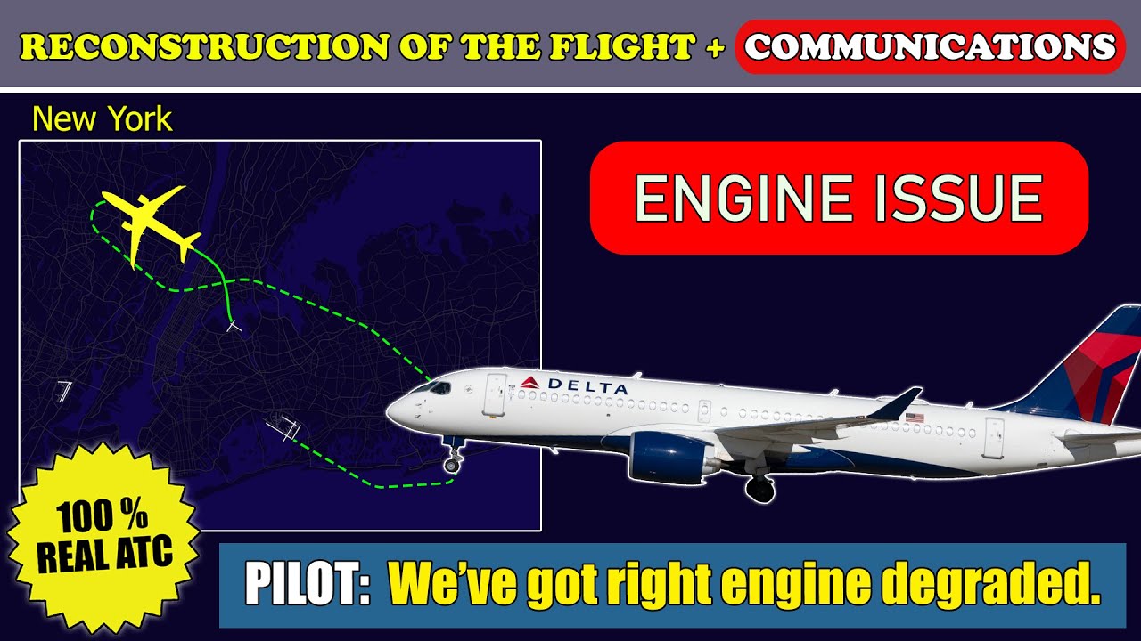 Engine operation degraded. Emergency landing | Delta Airbus A220-300 | New York, ATC