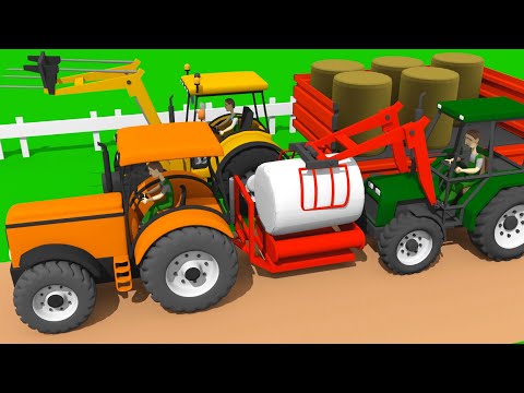 Tractors and Bale Wrapping - Agricultural Machines and Haylage in bales | Tractor for Kids Bazylland