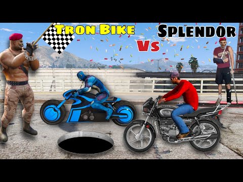 Rope Hero Tron Bike Vs Tipson Splendor Bike Race in Gta V | Rope Hero Vice Town Bike Race