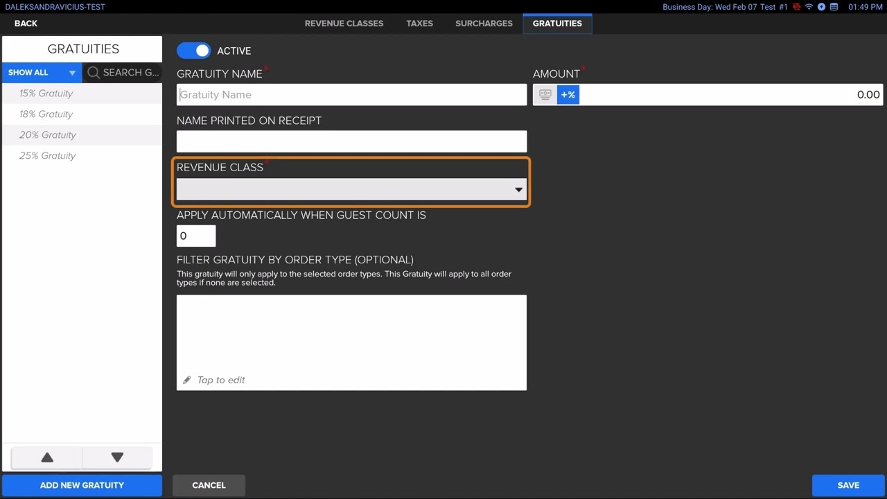 SkyTab POS: Automatic Gratuity