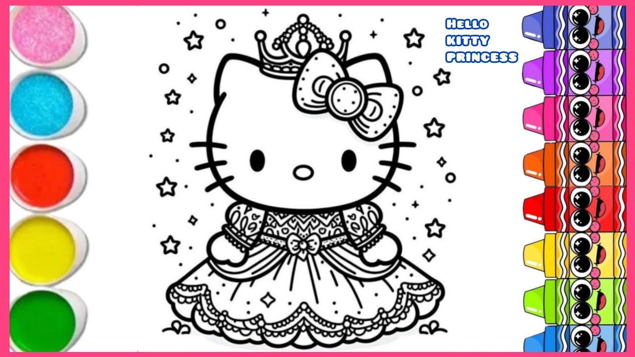 Cute Princess Hello Kitty Coloring 🖍️ | Easy Drawing Tutorial