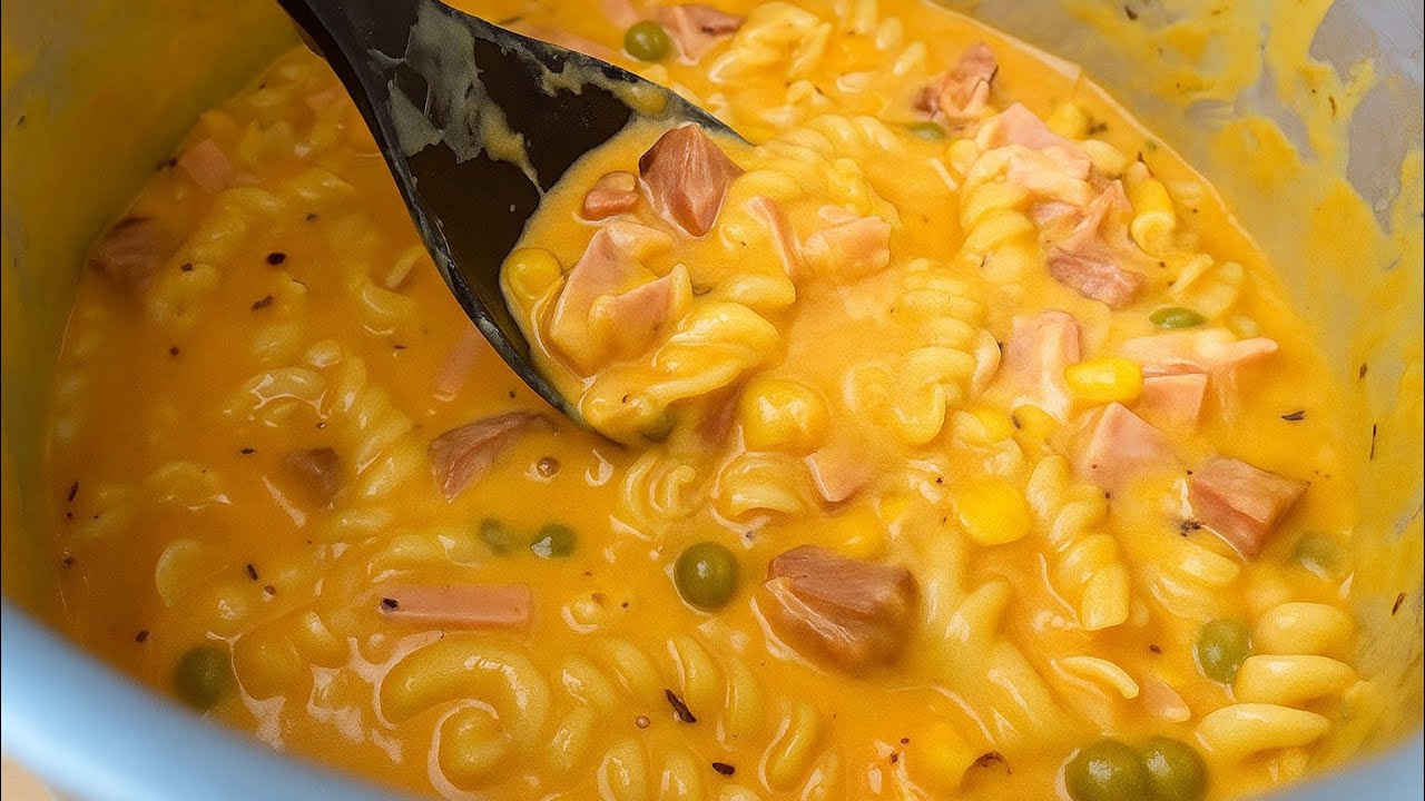Macarrão de panela de pressão com calabresa presunto e queijo pronto em 3 minutos