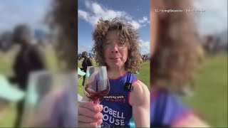 Man taste tests wine during marathon