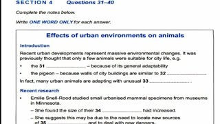 IELTS Listening Section-4(Effects of urban environments on animals) with answers