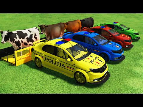 TRANSPORTATION OF COWS ON POLICE COLORED  DACIA LOGAN CARS AND MAN TRUCKS! FARMING SIMULATOR 22!