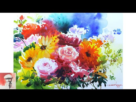 WATERCOLOR PAINTING | how to paint roses and flowers with watercolor | Shahanoor Mamun
