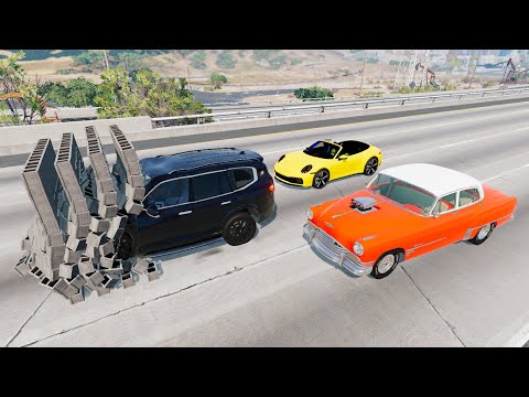 Crazy High Speed Driving Through Four Brick Wall (Crash Test) - BeamNG.drive Cars Vs Brick Wall