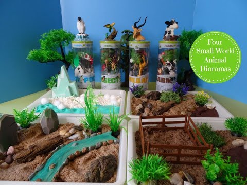 Four Small World Animal Dioramas- Polar, Insects, Wild & Farm Animals - Learn Animal Names