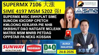 KS看股 | 马股 KLSE BURSA 分享 | 24-8-2026 | SUPERMX 7106 大涨SIME 4197 MSM 5202 强! | MISC NATGATE SIME D&O