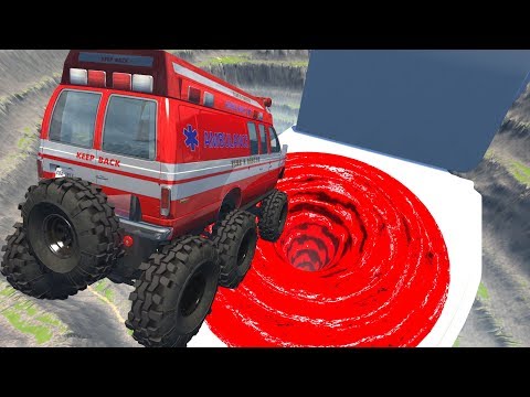 Beamng drive Leap Of Death Car Jumping falls crashes into lava vortex toilet - CrashArmy