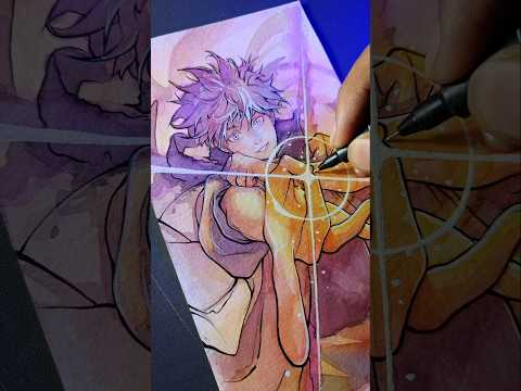 Drawing Gojo Satoru with brush pen 🟣#animedrawing#gojo #jujutsukaisen#anime#art#drawing#shorts