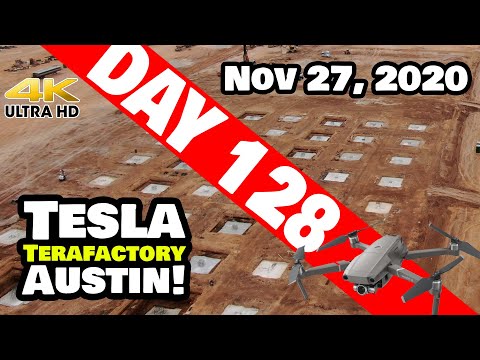 Tesla Gigafactory Austin 4K  Day 128 - 11/27/20 - Terafactory Texas - Rainy Day Progress Bonus!