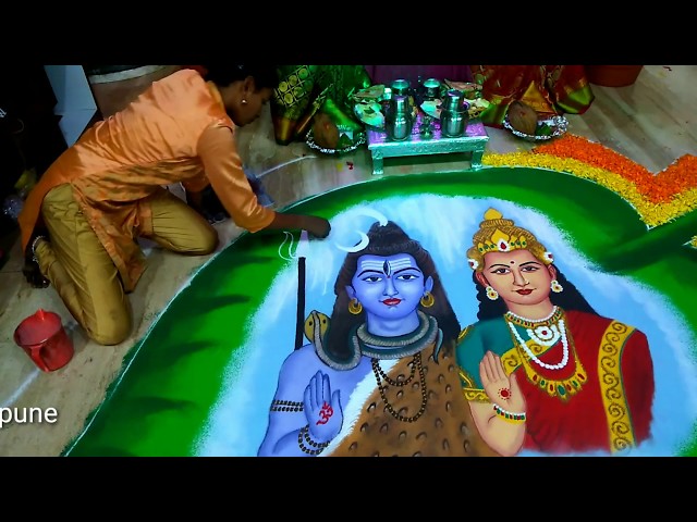 Portrait rangoli design lord shiva parvati by rajshri bhagwat