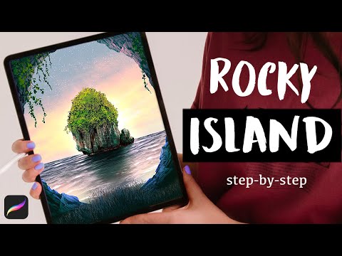 Drawing a Rocky Island Landscape in Procreate