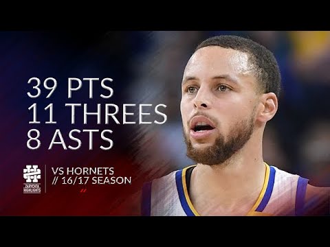 Stephen Curry 39 pts 11 threes 8 asts vs Hornets 16/17 season