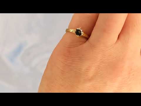 Vintage Tulip Engagement Ring | Natural Teal Sapphire Solitaire | 14k Gold Petal Prong Set