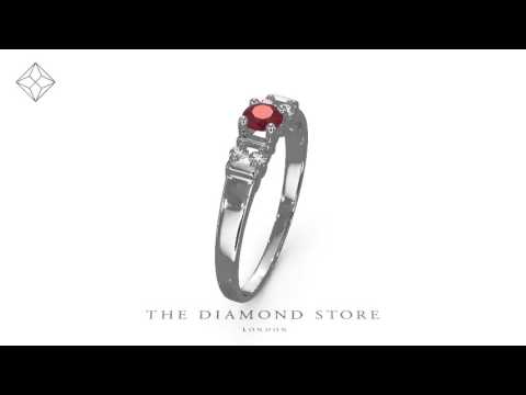 FET38 - Ruby 3.75mm And Diamond 18K White Gold Ring