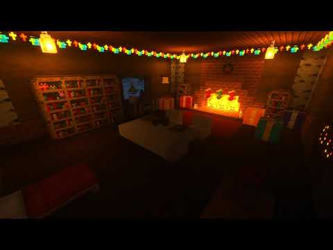 Minecraft Winter Snowstorm and Fireplace Ambience with Festive Music
