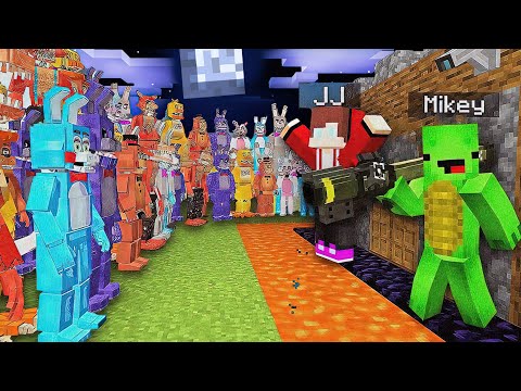 1000 FNAF vs Security House Mikey & JJ in Minecraft Attack challenge (Maizen Mizen Mazien)