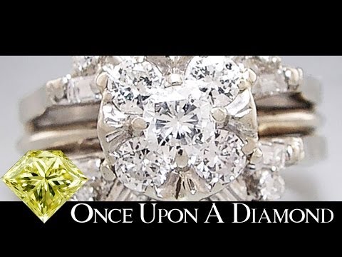 1.25ctw Round & Baguette Diamond Cluster Engagement Ring Guard Set 14K Louisiana Engagement Rings
