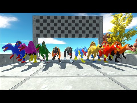 6 Spinosaurus vs 3 T-rex Superheroes Speed Race Championship Hunting Found Jurassic world evolution