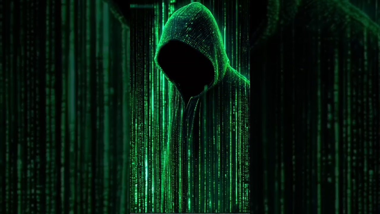 , Imagine a vibrant canvas illuminated by a cascade of green binary code,