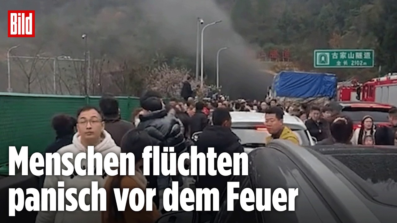 Feuer auf Autobahn: Brand verursacht mehrere Unfälle – Menschen rennen vor Panik