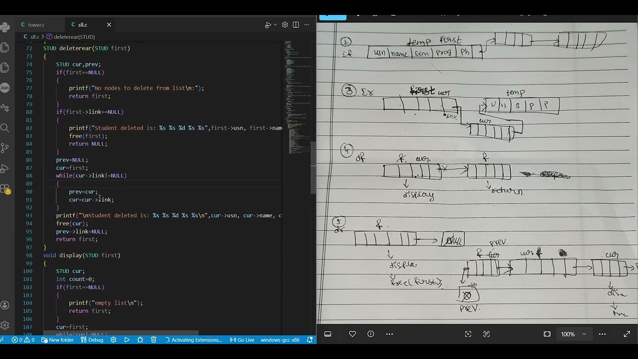 BCS304 DSA Lab Program 7 – 3rd Sem CSE Singly Linked List of Student Data
