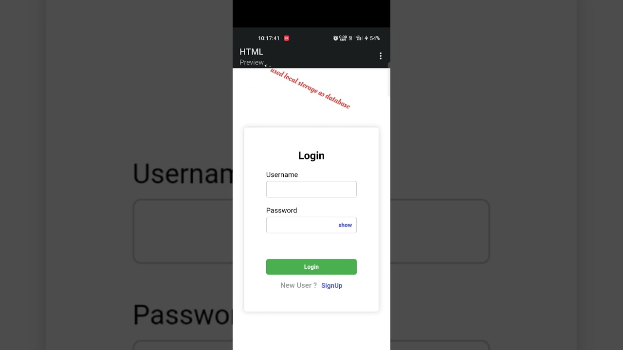 Login page with local storage as database || make mobile a small database || Advanced login page