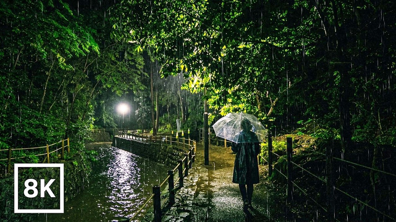 Tokyo's Hidden Rainforest at Night 🌧️ / 8K 60fps HDR / Rain Sounds & Piano